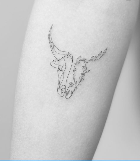 Sternum Rib Tattoo Women, Country Simple Tattoos, Bull Flower Tattoo, Cow Tattoo Simple, Cow Head Tattoo, Cow Tattoo Ideas, Toros Tattoo, Cow Skull Tattoo, Ox Tattoo