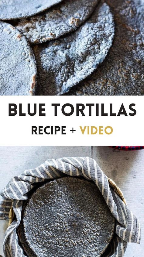 A collage with two photos of blue corn tortillas and text overlay. Masa Tortilla Recipe, Blue Tortilla Chips, Corn Flour Tortillas, Masa Recipes, Corn Tortilla Recipes, Blue Potatoes, Blue Corn Tortillas, Corn Taco, Homemade Corn Tortillas