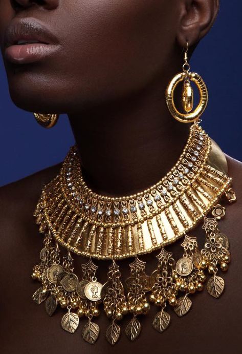 Witches Steeped In Gold, African Gold Aesthetic, Gold Jewelry On Black Skin, Egyptian Gold Aesthetic, African Queen Aesthetic, African Jewelry Aesthetic, Gold African Jewelry, African Asethic, African Royalty Aesthetic