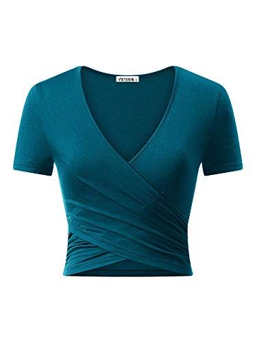 VETIOR Women's Deep V Neck Long Sleeve Unique Slim Fit Coss Wrap Shirts Crop Tops at Amazon Women’s Clothing store: Cotton Short Tops, Navy Blue Crop Top, Shirts Crop Tops, Shirts Crop, Slim Fit Crop Top, Wrap Shirt, Going Out Tops, Short Sleeve Cropped Top, Tee Outfit