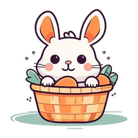 Premium Vector | Easter bunny in basket cute cartoon character vector illustration Bunny In Basket, Easter Bunny Basket, Character Vector, Bunny Basket, About Easter, Logo Psd, Cute Cartoon Characters, Card Banner, Poster Invitation