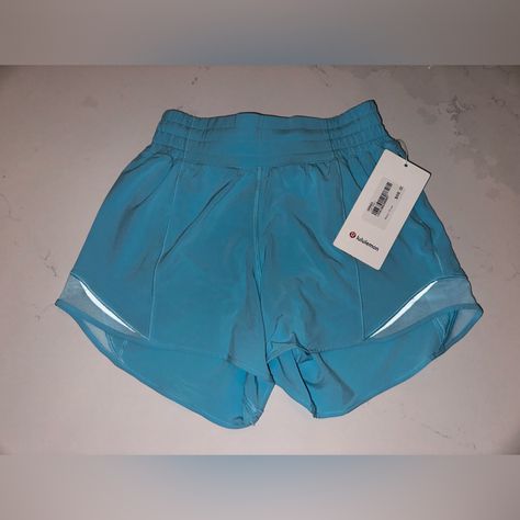 New With Tags Size 2 Lululemon Hotty Hot Hr Short 4 Inch Cyan Blue Anna Claire, Lululemon Outfits, High School Outfits, Red Trench Coat, Hotty Hot Shorts, White Camo, Cyan Blue, School Clothes, Mid Rise Shorts