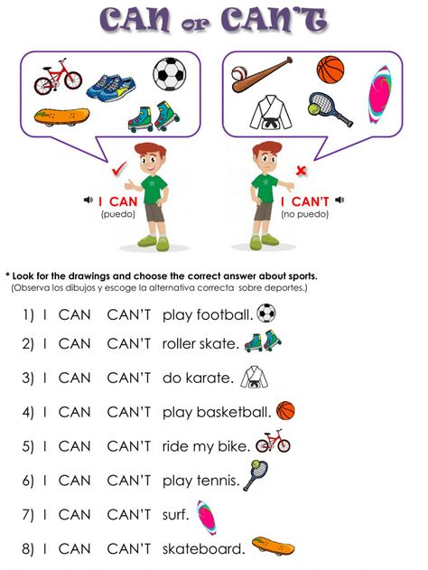 Can Worksheet, English Grammar For Kids, Grammar For Kids, English Teaching Materials, Good Grammar, Esl Activities, Kids Literacy, Learning English For Kids, English Lessons For Kids