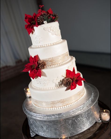 Poinsettia Wedding Cake, 30th Anniversary Cake, Poinsettia Wedding, Christmas Wedding Cake, 30th Anniversary Parties, 2 Tier Wedding Cakes, Christmas Wedding Themes, Winter Wonderland Cake, Christmas Wedding Cakes