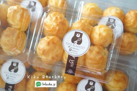 Choux Packaging Ideas, Cream Puff Packaging, Dessert Packaging Design, Bake Sale Packaging, Patisserie Design, Packaging Snack, Food Business Ideas, Baking Logo, Bread Shop