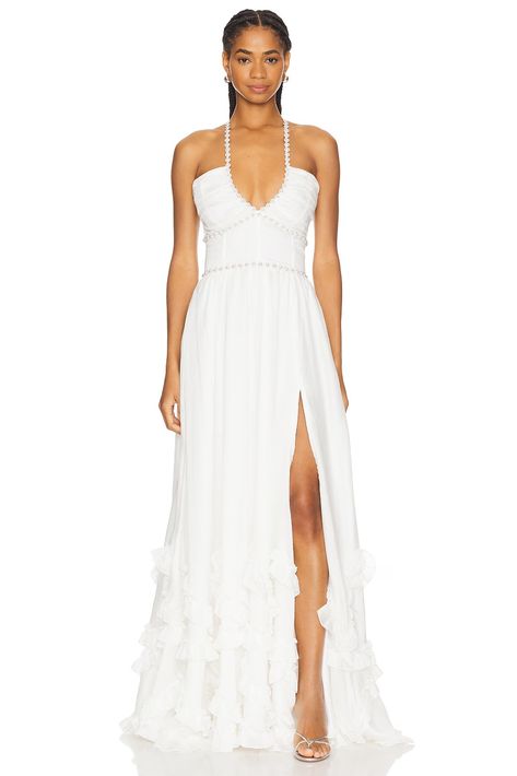 V. Chapman Scarlette Gown in White | REVOLVE V Chapman Dress, V Chapman, Corset Gown, Magical Moments, Lace Evening Dresses, Satin Gown, Chantilly Lace, Rolling Hills, Salisbury