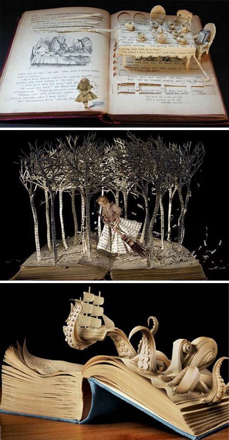 Su Blackwell likes to create entire scenes that captivate. Her use of light makes her work seem otherworldly. Su Blackwell, Portfolio Book, Book Sculpture, Up Book, Wow Art, Kirigami, E Card, Paper Sculpture, Old Books