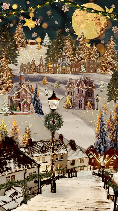 Gingerbread Village Gingerbread Aesthetic, Gingerbread Wallpaper, We Heart It Wallpaper, Hate Christmas, Gingerbread Village, Xmas Wallpaper, Christmas Phone Wallpaper, Christmas Poster, Simple Doodles