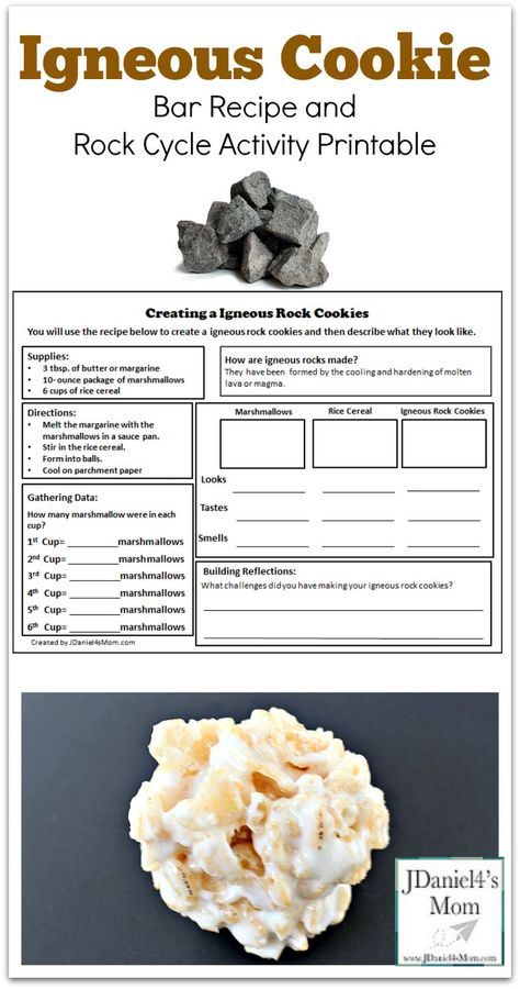 Igneous Cookie Bar Recipe and Rock Cycle Activity Printable - This is the third in a series of three rock themed recipes for kids to make. Each has its on recipe and exploration printable. Igneous Rocks Activities, Rocks Worksheet, Rock Cookies, Rock Cycle Activity, Rocks For Kids, Rock Science, Themed Recipes, Rock Cycle, Interactive Science