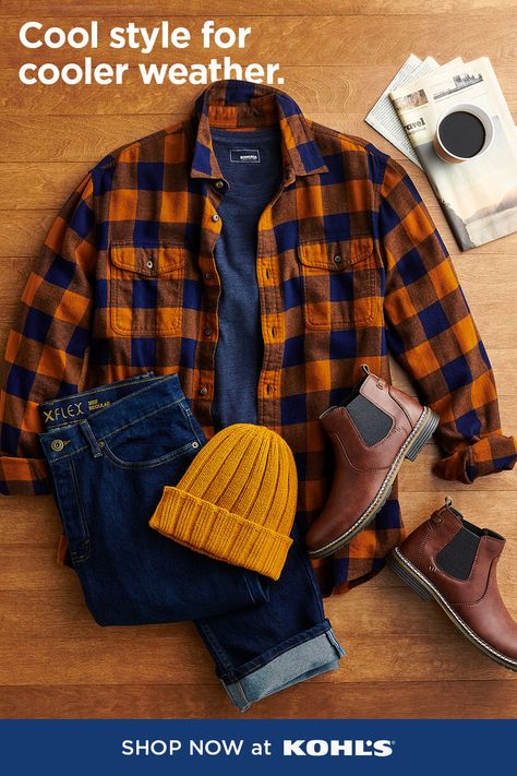 Men Plaid Outfit, Mens Fall Casual Outfits, Mens Fall Outfits, Boys Fall Outfits, Cold Weather Outfit, Fall Outfits Men, Outfit Shop, Plain Tees, Mens Fall