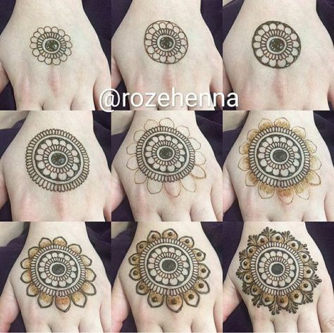 Henna Tattoo Designs Step By Step, Mehendi Circle, Henna Beginners, Easy Henna Tattoo Designs, Mehndi Designs Finger, Henna For Beginners, Henna Hand Designs, Round Mehndi Design, Beginner Henna