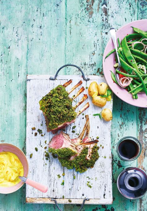 Pistachio Crusted Rack of Spring Lamb Recipe Lamb Rack Recipe, Lamb Rack, Roast Rack Of Lamb, Herb Rack, Great British Food, Turmeric Juice, Lamb Recipe, Spring Lambs, Gala Apples