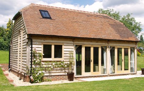 guest annexe Annexe Ideas, Barn Conversion Exterior, Annex Ideas, Shed Conversion, Granny Annexe, Oak Frame House, Oak Framed Buildings, Garden Cabins, Barn Conversions