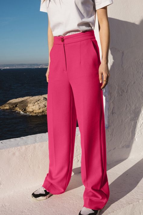 Pantalon Rose, Fibre And Fabric, Pink Pants, Total Look, Fuchsia Pink, Straight Cut, New Look, Leopard Print, Portugal