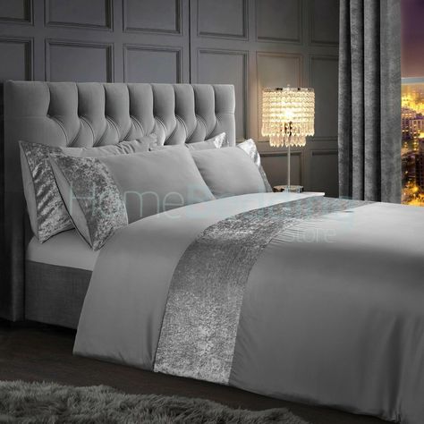 Crushed Velvet Bedroom, Silver Duvet Cover, Crushed Velvet Bed, Super King Duvet Covers, King Duvet Cover Sets, Grey Bedroom, Duvet Cover Pattern, Beds For Sale, King Duvet Cover