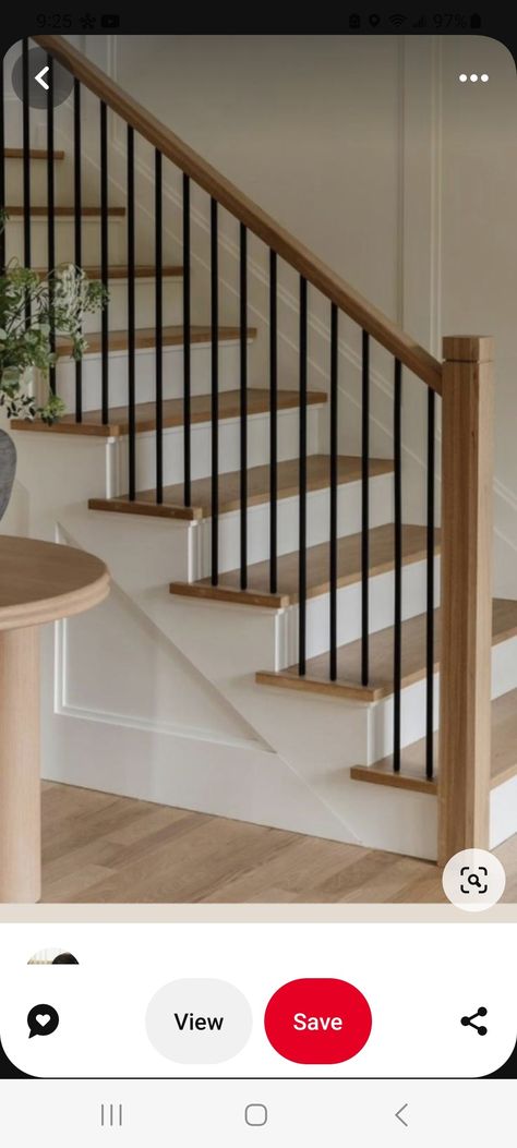 Wood Stair Railing, Wood Railings For Stairs, Flooring For Stairs, New Staircase, Stair Railing Design, Painting Wood, Wood Stairs, Interior Stairs, Railing Design