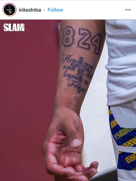 Small Tribute Tattoos, Kobe Tribute Tattoo, Tattoo Ideas Small Arm, Kobe Tattoos Ideas, Kobe Bryant Tattoo Ideas, Kobe Bryant Tattoo, Curry Tattoo, Kobe Tattoo, Father Son Tattoo