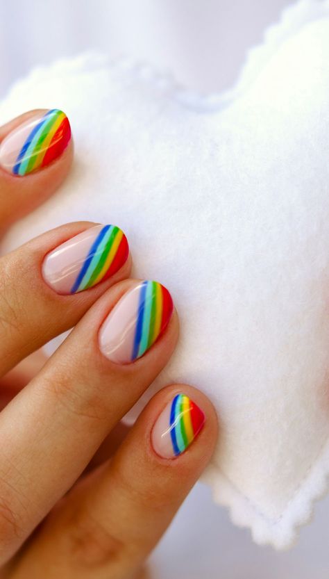 12 Gorgeous Rainbow Nail Designs For Pride Month Patrick Nails, Nail Dotting Tool, Pride Nails, Flag Nails, Rainbow Nails Design, Old Nail Polish, Rainbow Nail Art, Feather Touch, Rainbow Palette