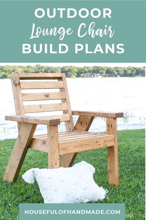 Build the perfect place to relax in your yard with this outdoor lounge chair.As the weather is warming up, it is the perfect time to add more seating to your outdoor spaces. And these fun outdoor lounge chairs are made mostly from 2x4s! #LoungChairPlans #DIYChairs #OutdoorFurniture Kids Outdoor Chairs, Outdoor Chairs Diy, Build Outdoor Furniture, Chair Woodworking Plans, Outdoor Lounge Chairs, Build Plans, Outdoor Lounge Chair, Outdoor Furniture Plans, Patio Diy