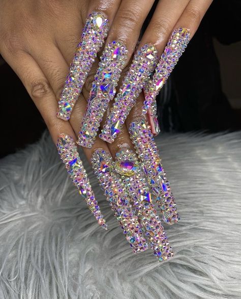 Claw Nails Designs, Cardi B Nails, Luminous Nails, Claw Nails, Nails Design With Rhinestones, Exotic Nails, Long Acrylic Nails Coffin, Long Square Acrylic Nails, Bling Acrylic Nails