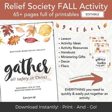 "This Relief Society Activity is all done for you, ready to edit, adapt print and go! I have spent well over 50 hours planning and preparing each activity to hopefully make some lives easier and make things less stressful for fellow activity planners so they can focus on the FUN and CONNECTION.  BUY MORE, SAVE MORE!  20% off 3+ items - Code: TWENTY 30% off 5+ items - Code: THIRTY 40% off 10+ items - Code: FORTY Attached is a PDF that will have a print to access your file. If you don't already ha Relief Society Handouts, Lds Relief Society Activities, About Me Template, Lds Printables, Fall Activity, Relief Society Activities, Homeschool Classroom, Homeschool Kindergarten, Preschool Printable