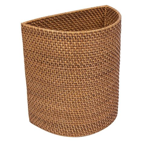 Kouboo LLC Handwoven Half Moon Rattan Waste Basket | from hayneedle.com Bathroom Waste Basket, Bathroom Basket, Organic Waste, Waste Baskets, Bathroom Baskets, Kitchen Trash Cans, Honey Brown, Waste Basket, Tidy Up