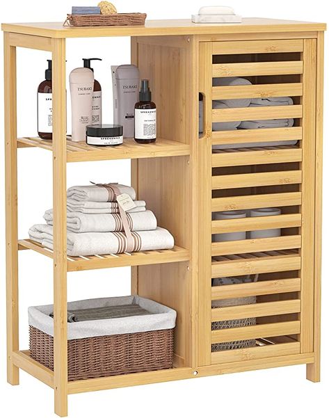 Amazon.com: Homykic Bathroom Storage Cabinet, Bamboo Floor Free Standing Organizer Sturdy with 1 Cupboard & 3 Open Shelves Console Table for Home Living Room, Entryway, Laundry Rroom, Kitchen, Natural: Kitchen & Dining College Supply List, Bathroom Bamboo, Bathroom Cabinet Organizer, Shelves Freestanding, Over The Toilet Storage Cabinet, Small Bathroom Storage Cabinet, Closet Furniture, Tall Bathroom Cabinet, Toilet Storage Cabinet