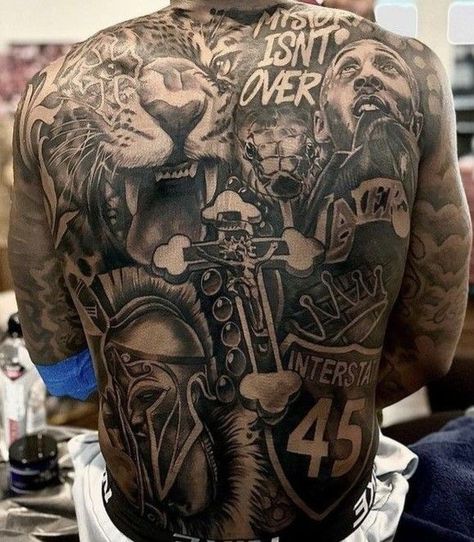 Lower Back Men Tattoo, Future Tattoos Rapper, Whole Back Tattoos Men, Half Back Tattoo Men, Stomach Tattoos Men, Full Back Tattoos For Men, Back Tattoo Men, Back Piece Tattoo Men, California Tattoos