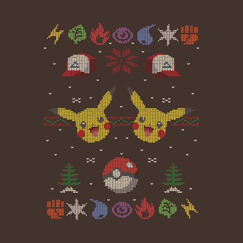 Pokémon Christmas, Cute Christmas Backgrounds, Pokemon Christmas, Double Knitting Patterns, Nerd Crafts, Small Cross Stitch, Market Stall, House And Home, Xmas Shirts