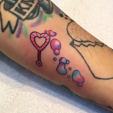 Cute Small Leg Tattoos, Girly Filler Tattoos, 90s Nostalgia Tattoo, Valentines Tattoo Designs, Small Filler Tattoos, Bright Tattoos For Women, Kawaii Goth Tattoo, Kawaii Tattoo Sleeve, Neurodivergent Tattoo