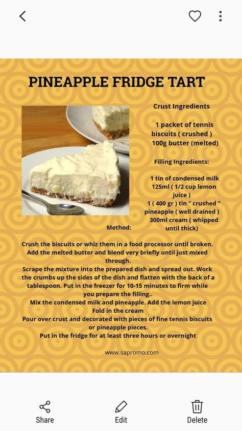 Milk Recipes Dessert, South African Desserts, Pineapple Dessert Recipes, African Dessert, Pineapple Desserts, Condensed Milk Recipes, Tart Dessert, Pineapple Recipes, Tart Baking