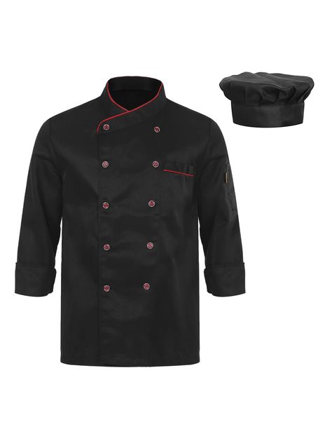 PRICES MAY VARY. Long sleeve chef jacket for men or women, contrast color details, button closure Practical pocket design, can be used to place small objects such as pens and thermometers Simple but stylish cuffs, free movement, long sleeves and 3/4 sleeves can be switched freely Pair with a chef hat, pleated design, back with adjustable elastic band for a better fit Wide range of applications, such as kitchen, restaurant, hotel, bakery, canteen, and etc Set Include: 1x Chef Coat, 1x Hat  Condit Chefs Coat, Top Uniform, Chef Uniform, Chef Clothes, Chef Coat, Safety Clothing, Free Movement, Chef Hat, Cooking Chef