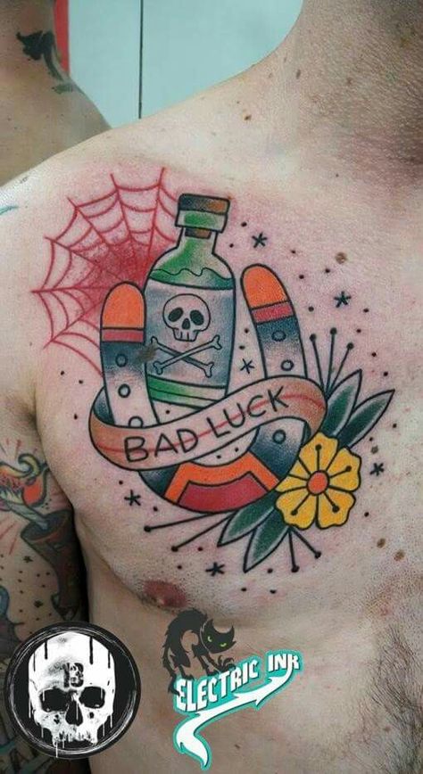 Bad Luck Bad Luck Traditional Tattoo, Bad Luck Tattoo, Luck Tattoo, Traditional Tattoo Art, American Traditional Tattoo, Bad Luck, Skull Tattoos, Neo Traditional, American Traditional