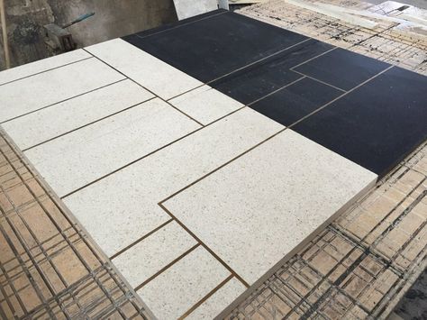 Custom made #terrazzo 1x1 meter #slabs with #brass insert. #customfloor #graniglia #ottone #inserti Bali Villa, Terrace Design, Tile Floor, Terrace, Bali, Custom Made, Villa, Kiss, Flooring