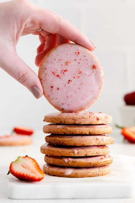 Strawberry Shortbread Cookies | Everyday Family Cooking Shortbread Flavors, Valentine's Sweets, Strawberry Cookie Recipe, Strawberry Shortbread Cookies, Cookbook Inspiration, Easy Shortbread Cookie Recipe, Strawberry Shortbread, Shortcake Cookies, Delicious Air Fryer Recipes