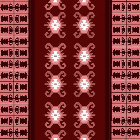 Red and dusty pink Balkan kilim „Turtle“ inspired pattern. The work represents a balkan kilim ispired design, based on the typical South Serbian kilim pattern developed in XIX centrury. The specific symbol represented here, named „Turtle“, as believed, brings a long and happy life to the owner of the kilim and their family. Surface Patterns, Kilim Pattern, Modern Kilim, Unique Words, Surface Pattern, Fantasy Creatures, Dusty Pink, Happy Life, Rich Color