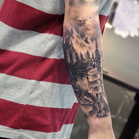 Natur Tattoo Arm, Wilderness Tattoo, Nature Tattoo Sleeve, Muster Tattoos, Forest Tattoos, Landscape Tattoo, Japanese Sleeve Tattoos, Small Hand Tattoos, Arrow Tattoos