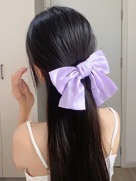 Purple Casual   Polyester Plain French Clip Embellished   Women Accessories Short Hair Ribbon Hairstyles, Hair Ribbons Hairstyles, Hairstyles With Ribbon, Clips Hairstyles, Hairstyle For Long Hair, Ribbon Braids, Long Hair Ponytail, Bow Ideas, French Clip