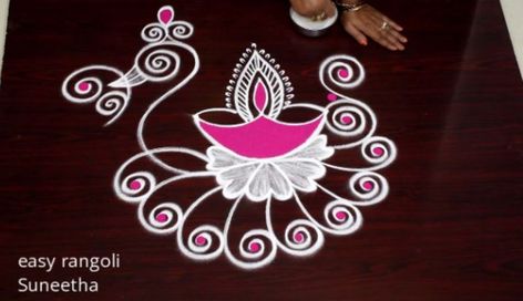 Rangoli Designs With Diyas, Deepam Rangoli, Karthika Masam, Deepam Kolam, Peacock Rangoli, Alpona Design, Festival Rangoli, Colorful Rangoli, New Rangoli Designs