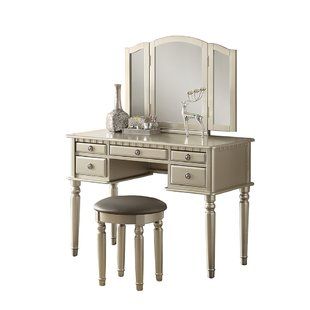 Makeup Furniture, Silver Vanity Set, Bedroom Vanity Set, Mirrored Vanity Table, Silver Vanity, Foldable Mirror, Makeup Vanity Set, Bedroom Makeup Vanity, Mirror Stool