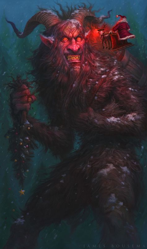 Krampus, James Bousema on ArtStation at https://www.artstation.com/artwork/1WVye Bizarre Magazine, Beautiful Bizarre, Christmas Horror, Creepy Christmas, Horror Artwork, Dark Christmas, Editorial Magazine, Bargain Shopping, Wow Art