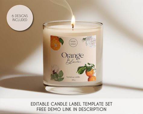 "Increase your sales by offering your clients new and improved packaging design which is timeless and luxurious. This Fruity Blooms Candle Label Template Set includes SIX flower-fruits-themed designs and three different sizes. Please note that this is a DIGITAL DOWNLOAD only, no physical product will be shipped! ♥ TRY OUT THE FREE DEMO TEMPLATES:  https://www.corjl.com/d/1HP3PM ♥ WHAT YOU RECEIVE: Editable Candle Label Template flower-fruits-themed 6 designs  (size -2x2\") Editable Candle Label Template flower-fruits-themed 6 designs (size -2.5x2.5\") Editable Candle Label Template flower-fruits-themed 6 designs (size -3x3\") ♥ HOW IT WORKS: The EDITABLE TEMPLATE designs are editable using the CORJL web app.  Simply follow the instructions below after purchasing: 1. ONCE THE ORDER IS PLACE Clear Label Design, Luxury Candle Label Design, Luxury Candle Packaging Design, Scented Candle Business, Candle Package Design, Fruity Candles, Candle Labels Ideas, Candle Sticker Design, Scented Candles Packaging