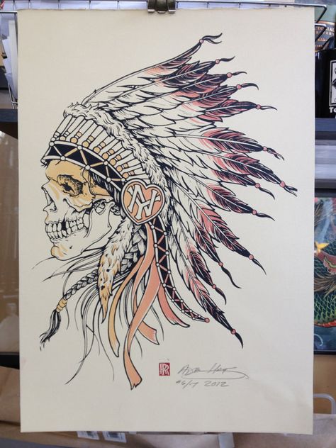 Indian Chief Skull with Warpaint Tattoo Plume, Indian Skull Tattoos, Headdress Tattoo, Skull Ideas, Indian Skull, Native American Headdress, Theme Tattoo, Indian Headdress, Indian Tattoo