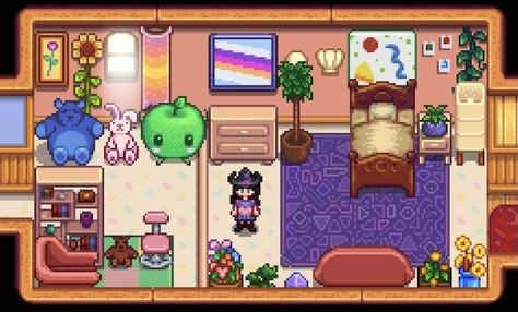 stardew valley house interior decoration Stardew Valley Nursery Layout, Stardew House Interior Ideas, Cute Stardew House Interior, Stardew Valley House Interior Ideas Cute, House Ideas Stardew Valley, Stardew Valley Nursery Ideas, Stardew Valley House Interior Simple, Stardew Valley Kids Room Design, House Decor Stardew Valley