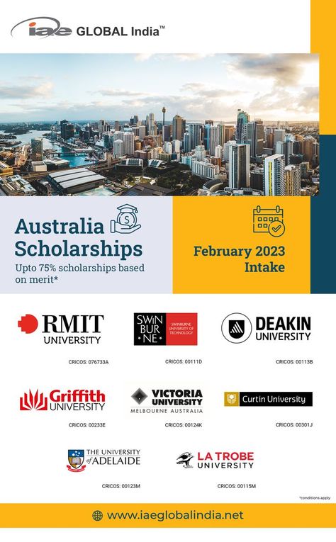 Looking for scholarships to study in Australia? We can assist you in finding a scholarship that meets your specific needs. These are the universities that currently offer scholarships for international students who wish to study in Australia. 🎓 For further information, please contact 𝗶𝗮𝗲 𝗚𝗟𝗢𝗕𝗔𝗟 𝗜𝗻𝗱𝗶𝗮 @ +91-95999 48866 or +91-11-4175 2288 Scholarships For International Students, Curtin University, Study In Australia, Student Visa, Top Universities, Educational Consultant, Australia Living, Cool Countries, International Students