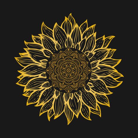 Sunflower Mandala Tattoo, Mandala Sunflower, Fav Flower, Shirt Images, Golden Sunflower, Sunflower Mandala, Bored Board, Rangoli Designs Latest