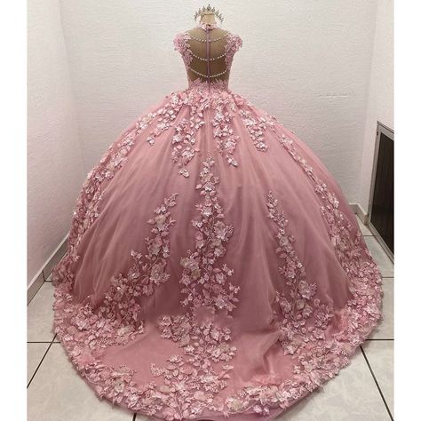 ANGELSBRIDEP Pink 3D Flowers Quinceanera Dresses Luxury Pearls Beading Appliques Vestidos De 15 Anos Quinceanera Stuff, Birthday Party Princess, Quinceañera Ideas, Pink Quince, Dresses Luxury, Quinceanera Ideas, Pink 3d, Flora Dress, Quince Dress