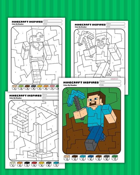 My sons have been big Minecraft fans. You might remember when I painted my son’s room with Minecraft blocks and made larger than mat Minecraft characters to decorate his walls out of his favorite characters. So if your kids are anything like mine and love video games, then they will probably love this new set of color by number coloring pages I have! I’m sure they will find one of their favorite Minecraft characters in this printable set. Minecraft Worksheets, Minecraft Bingo, Minecraft Printables Free, Bingo Printable Free, Minecraft Activities, Color By Number Coloring Pages, Number Coloring Pages, Number Printables, Minecraft Printables