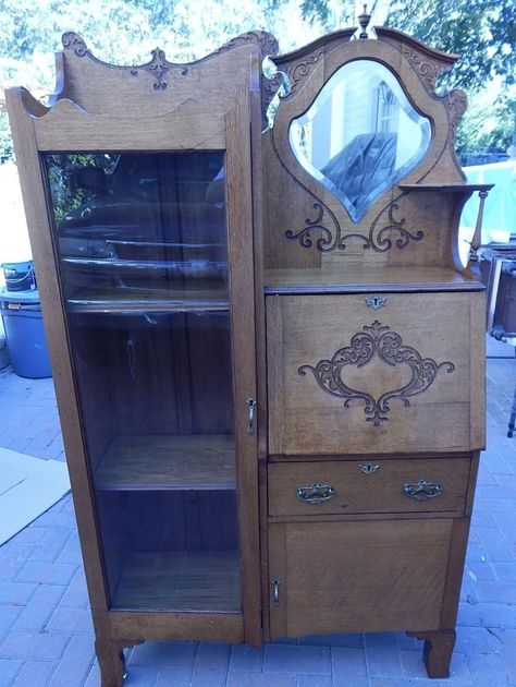 1920's Honey Oak Secretary Side By Side Desk 66 3/4  Height Oak Secretary Desk, Family Heirloom Display, Secretary Desk Makeover, Antique Furniture Makeover, Side Desk, Vintage Secretary Desk, Antique Secretary Desks, Antique Secretary, Spool Furniture