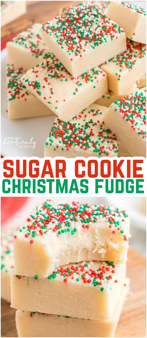 sugar cookie fudge 3 Ingredient Sugar Cookie Fudge, Sugar Cookie Fudge Christmas, Sugar Cookie Christmas Fudge, Sugar Cookie Fudge Recipe, Christmas Pudding Ideas, Christmas Fudge Ideas, Easy Cookie Exchange Recipes, Christmas Sugar Cookie Fudge, Cookie Butter Fudge